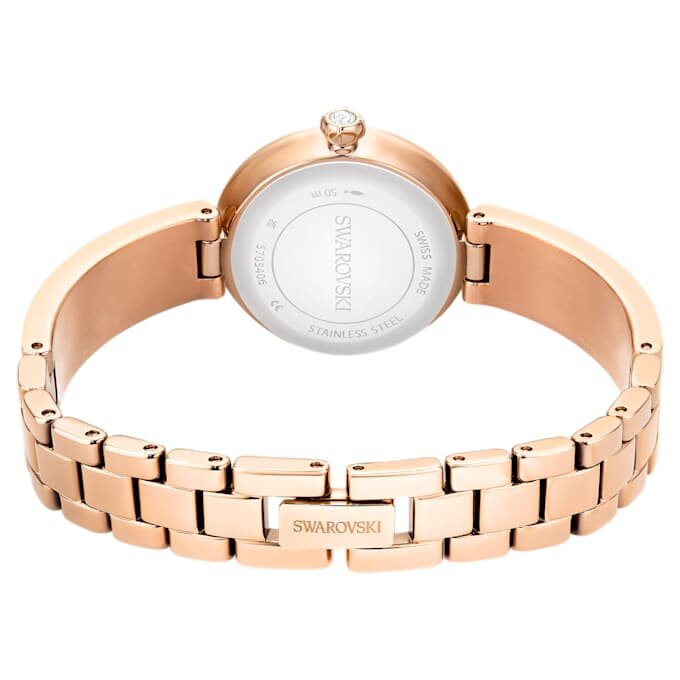 Reloj tipo brazalete Matrix Pearl, fabricado en Suiza, con pulsera de cristales, blanco, acabado tono oro rosa Reloj tipo brazalete Matrix Pearl, fabricado en Suiza, con pulsera de cristales, blanco, acabado tono oro rosa