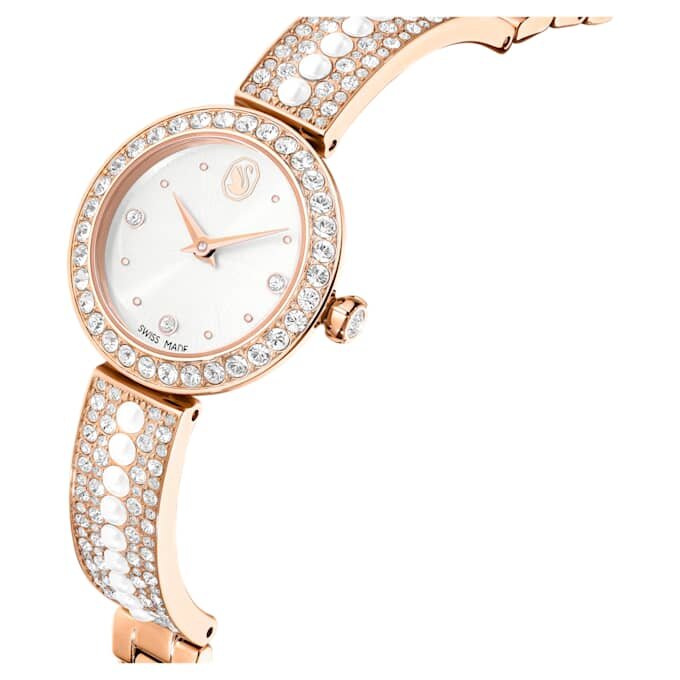 Reloj tipo brazalete Matrix Pearl, fabricado en Suiza, con pulsera de cristales, blanco, acabado tono oro rosa Reloj tipo brazalete Matrix Pearl, fabricado en Suiza, con pulsera de cristales, blanco, acabado tono oro rosa