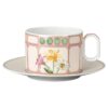 Taza combinada Idyllia con platillo, de porcelana, con motivo de cristal, ramo de flores, multicolor