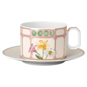 Taza combinada Idyllia con platillo, de porcelana, con motivo de cristal, ramo de flores, multicolor