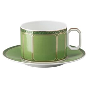 Taza con platillo Signum de porcelana, verde