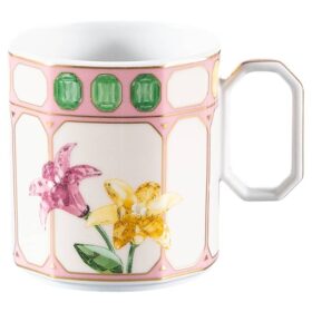 Taza de café con platillo Idyllia, de porcelana, con motivo de cristales, flores y multicolor
