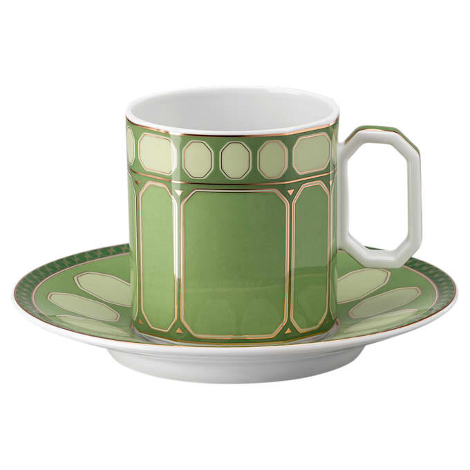 Taza de café Signum con platillo, de porcelana, verde Taza de café Signum con platillo, de porcelana, verde
