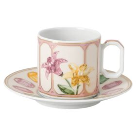 Taza de espresso Idyllia con platillo, porcelana, motivo de cristales, color limón, multicolor
