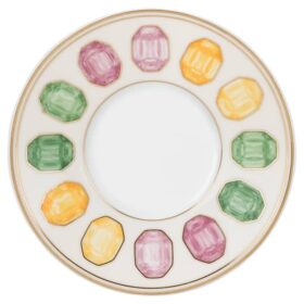 Taza de espresso Idyllia con platillo, porcelana, motivo de cristales, color limón, multicolor