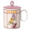 Taza de porcelana Idyllia, motivo de cristales, pinzón, rosa