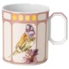 Taza de porcelana Idyllia, motivo de cristales, pinzón, rosa