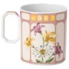 Taza de porcelana Idyllia, motivo de cristales, pinzón, rosa