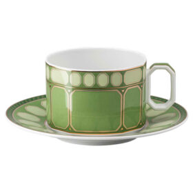 Taza de té con platillo Signum de porcelana, verde