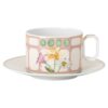 Taza de té Idyllia con platillo, porcelana, motivo de cristal, ramo de flores, multicolor