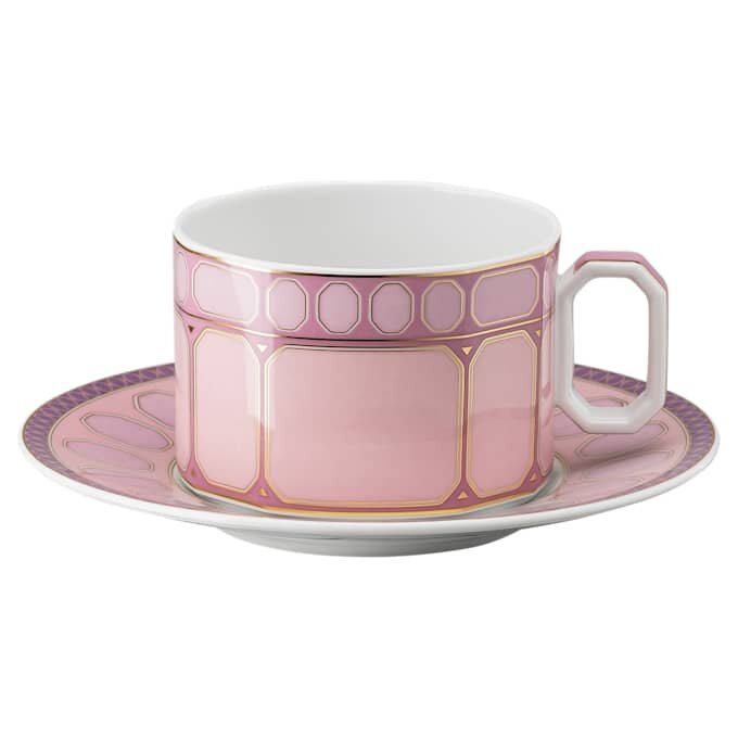 Taza de té Signum con platillo, de porcelana, rosa Taza de té Signum con platillo, de porcelana, rosa