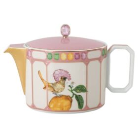 Tetera Idyllia de porcelana, motivo de estampado de cristal, pájaro, multicolor