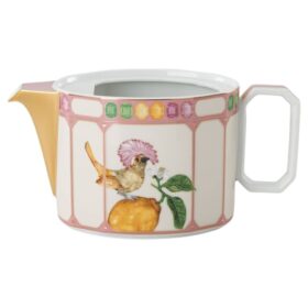 Tetera Idyllia de porcelana, motivo de estampado de cristal, pájaro, multicolor