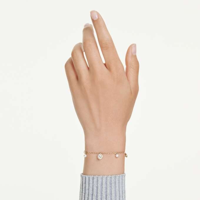 Una Angelic Strandage Crystal Pearl, corte redondo, blanco, chapado en tono dorado Una Angelic Strandage Crystal Pearl, corte redondo, blanco, chapado en tono dorado